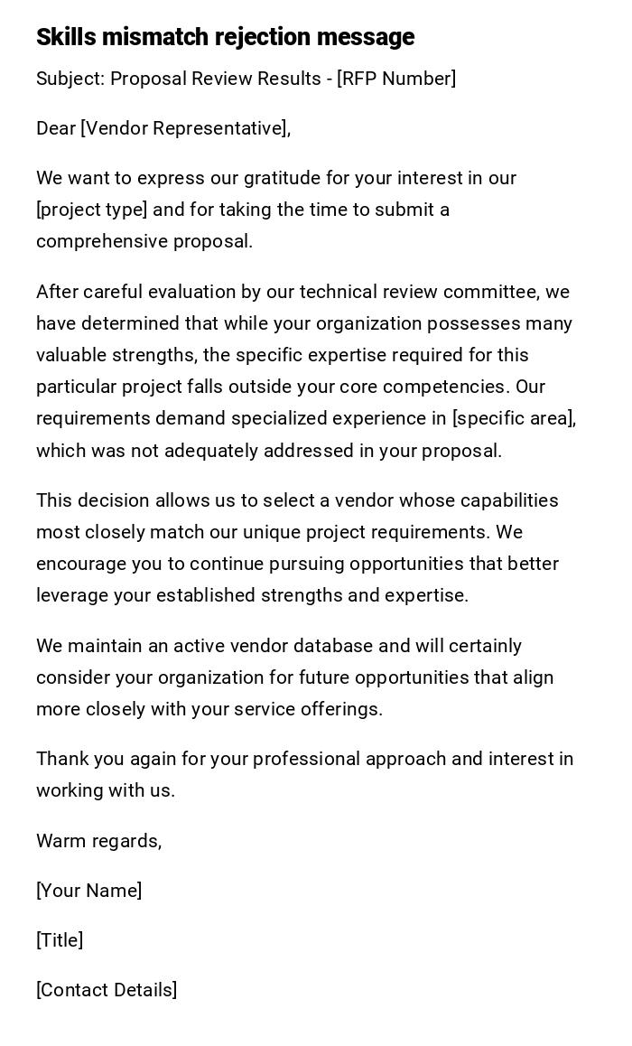 Skills mismatch rejection message Skills mismatch rejection message