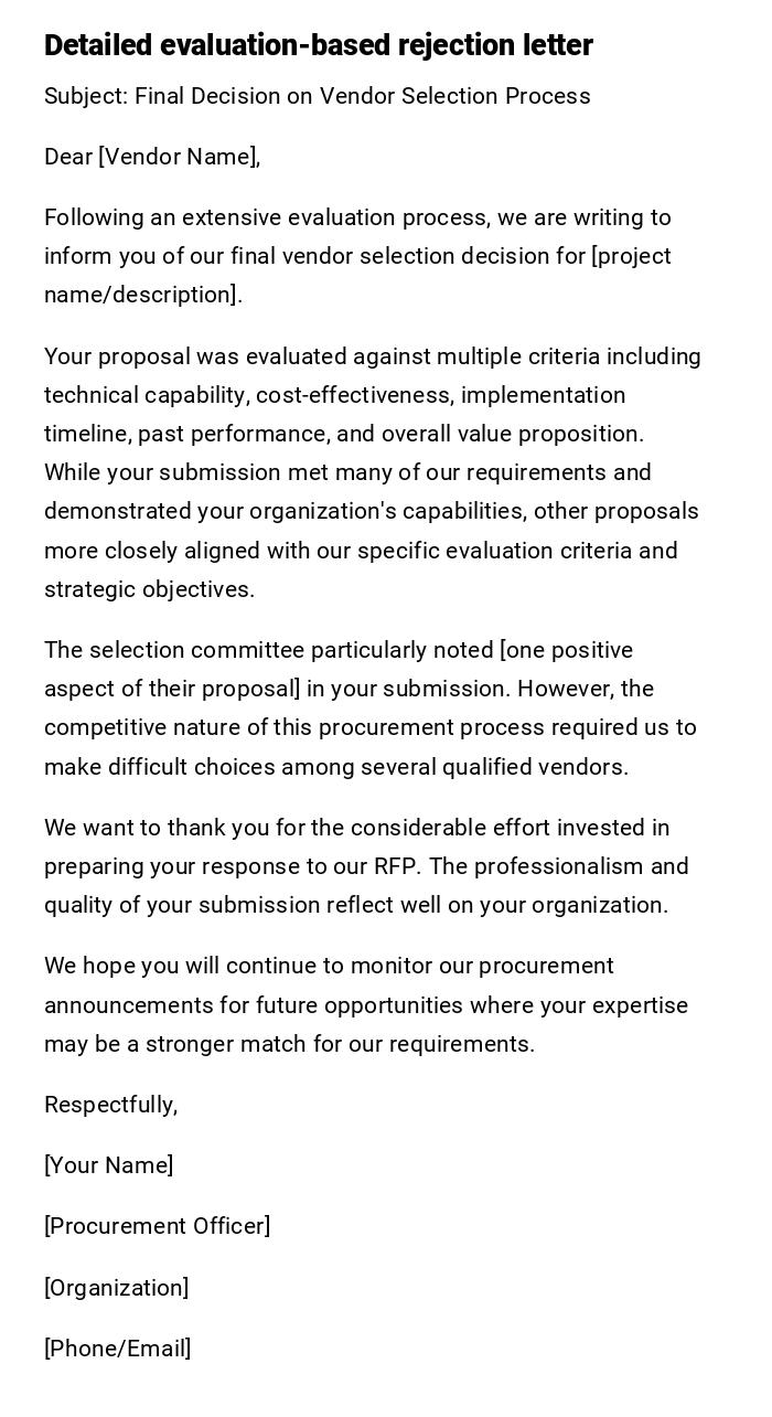 Detailed evaluation-based rejection letter Detailed evaluation-based rejection letter
