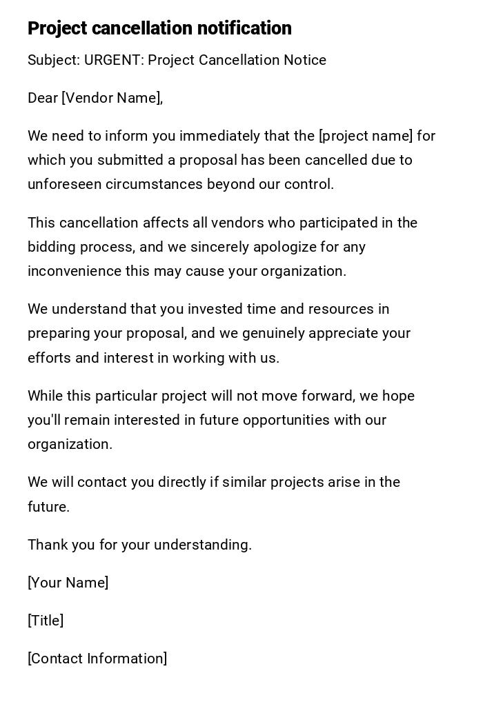 Project cancellation notification Project cancellation notification