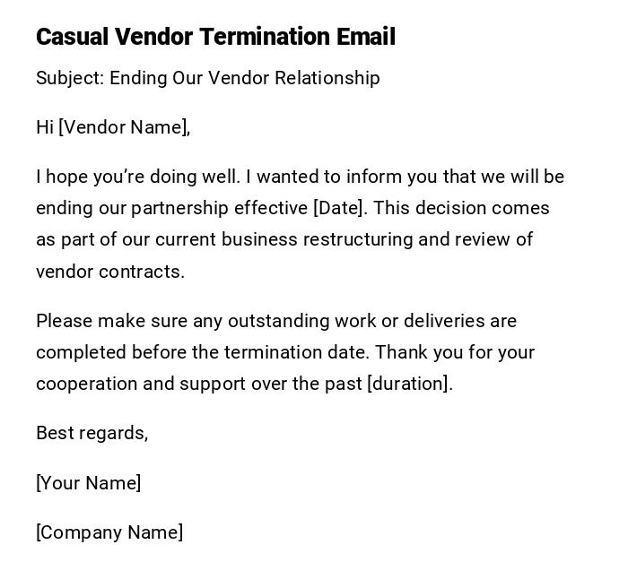 Casual Vendor Termination Email Casual Vendor Termination Email