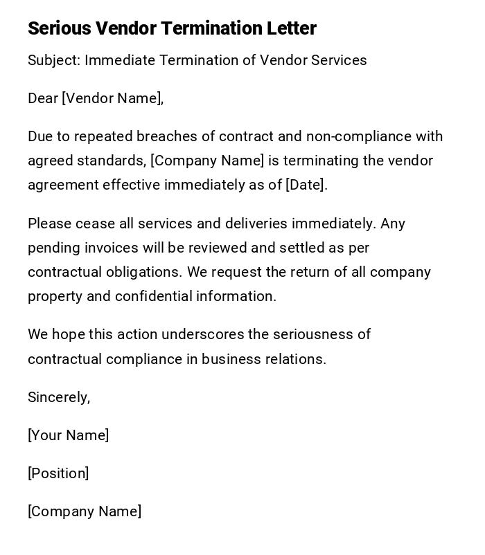 Serious Vendor Termination Letter Serious Vendor Termination Letter