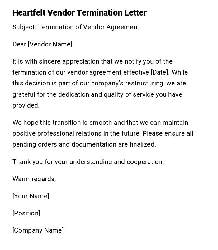 Heartfelt Vendor Termination Letter Heartfelt Vendor Termination Letter