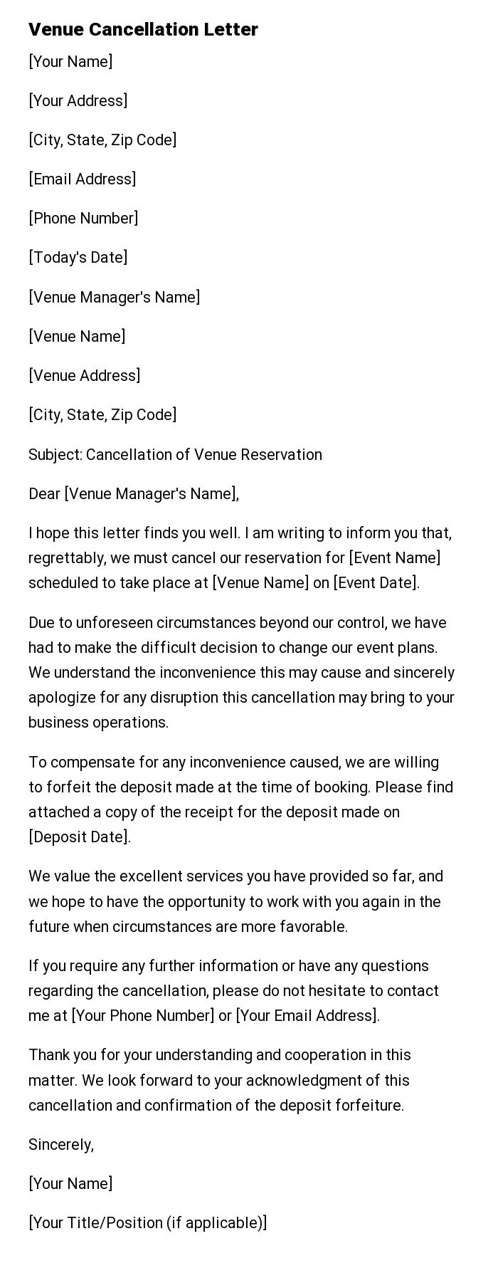 Venue Cancellation Letter