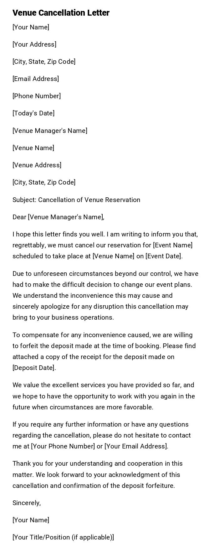 Venue Cancellation Letter