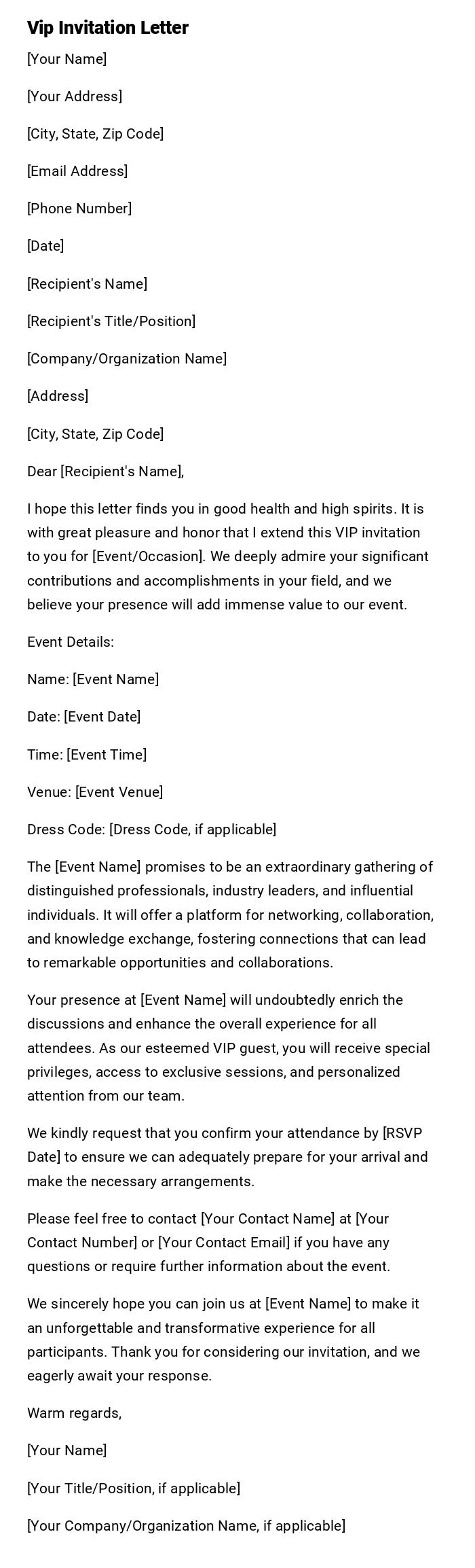 Vip Invitation Letter