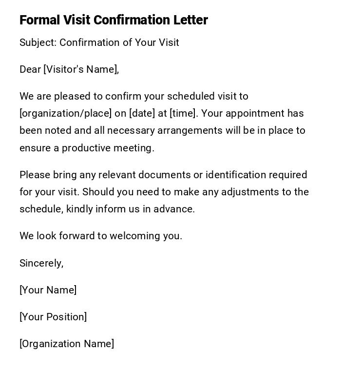 Formal Visit Confirmation Letter