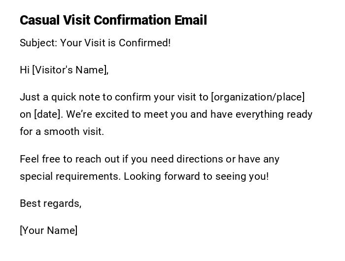 Casual Visit Confirmation Email