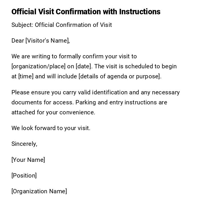 Official Visit Confirmation with Instructions