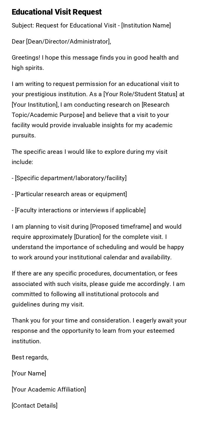 Educational Visit Request Educational Visit Request