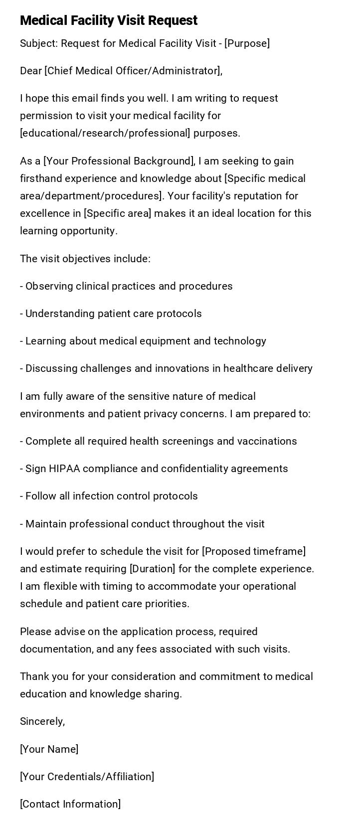 Medical Facility Visit Request Medical Facility Visit Request