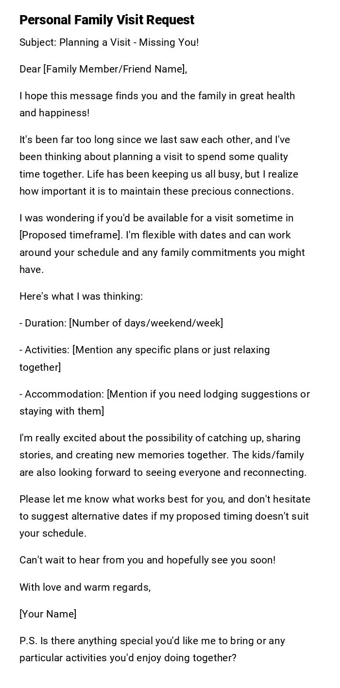 Personal Family Visit Request Personal Family Visit Request