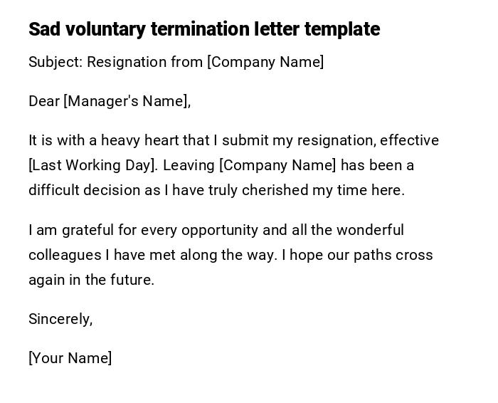 Sad voluntary termination letter template