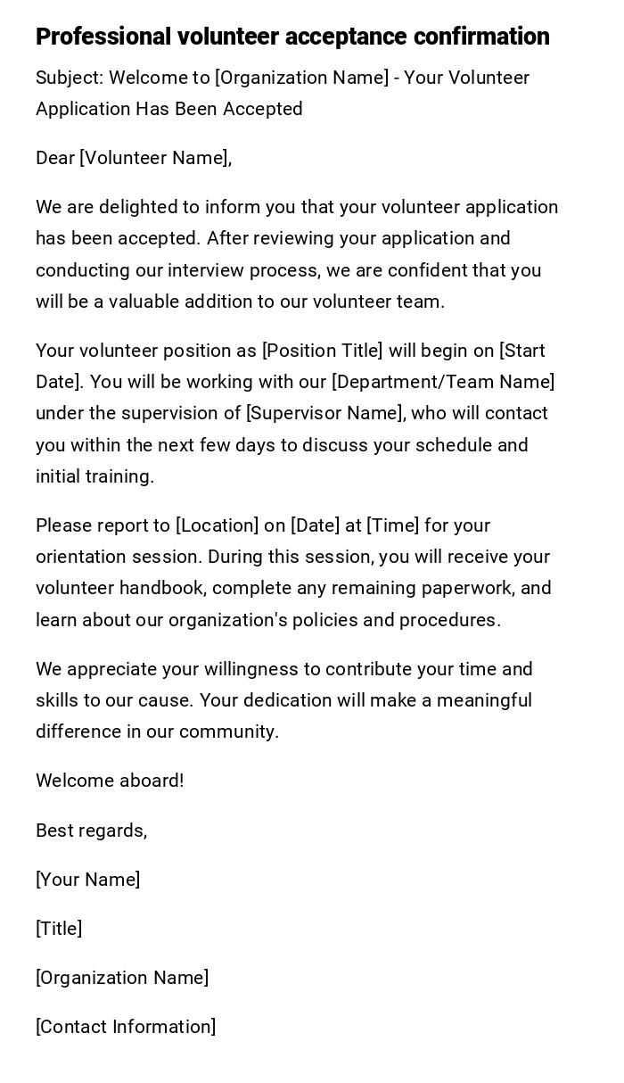 Professional volunteer acceptance confirmation Professional volunteer acceptance confirmation