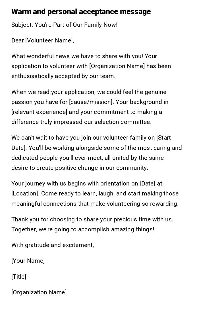 Warm and personal acceptance message Warm and personal acceptance message