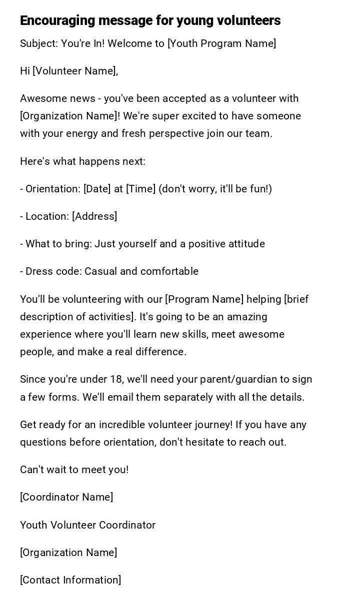 Encouraging message for young volunteers Encouraging message for young volunteers