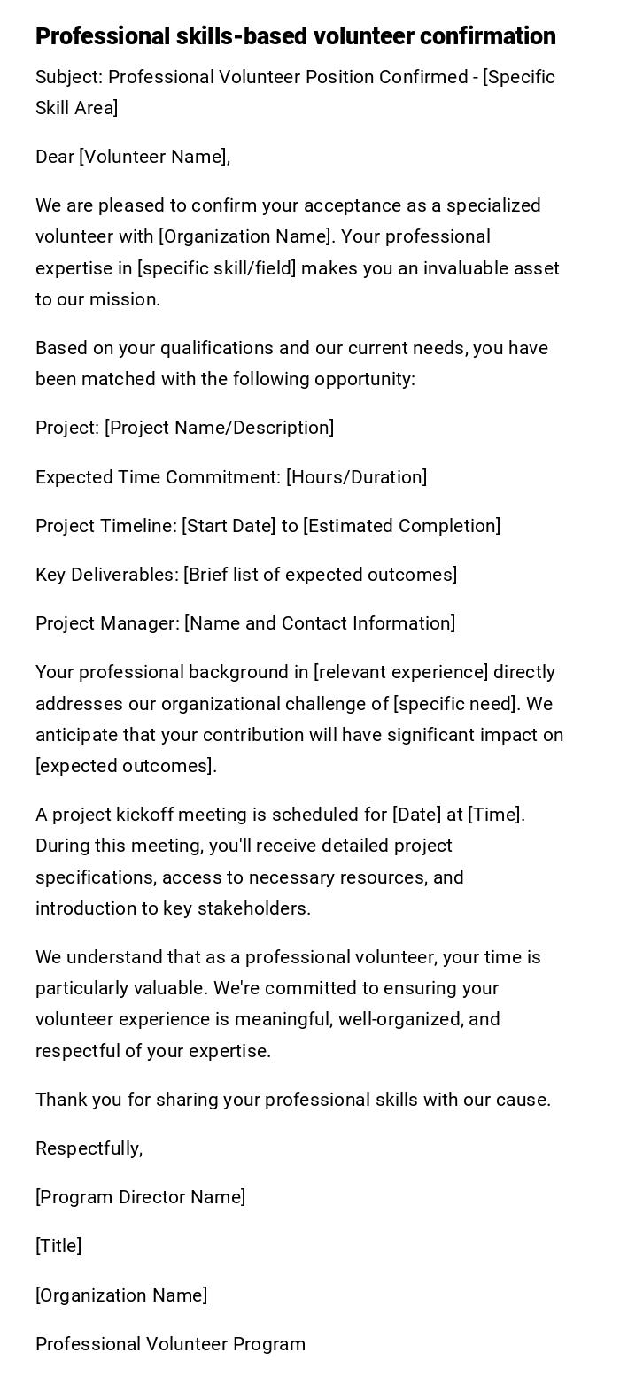 Professional skills-based volunteer confirmation Professional skills-based volunteer confirmation