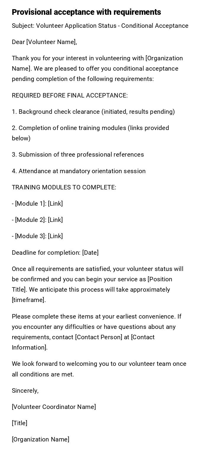 Provisional acceptance with requirements Provisional acceptance with requirements