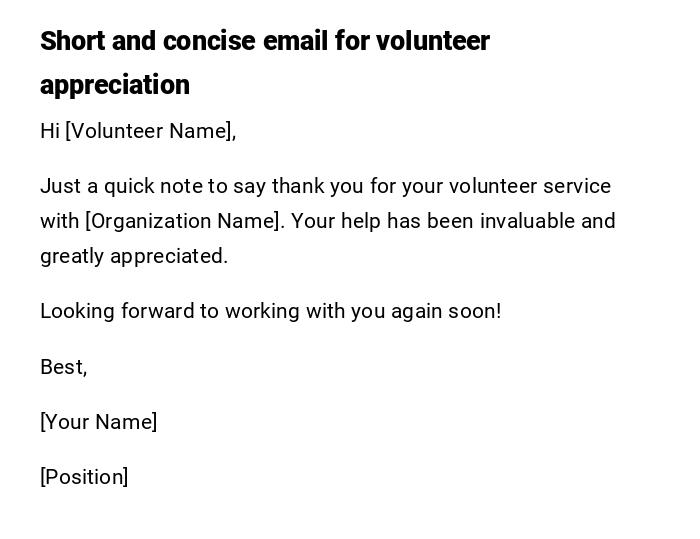 Short and concise email for volunteer appreciation Short and concise email for volunteer appreciation