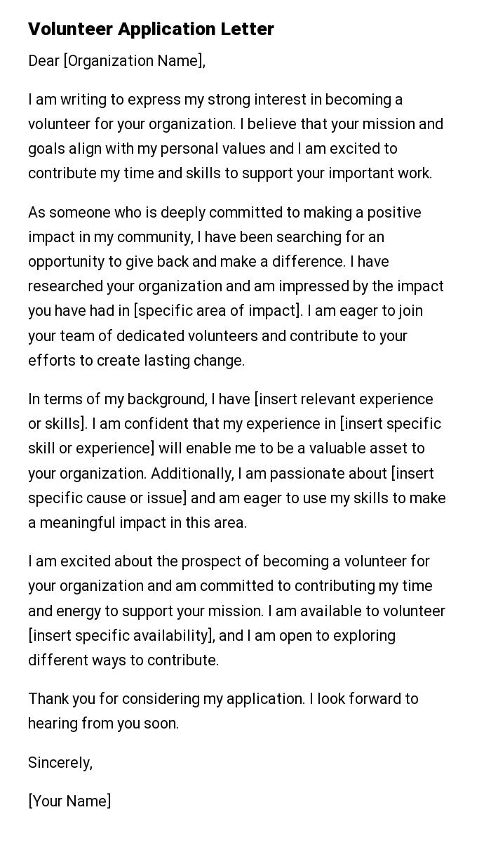 Volunteer Application Letter