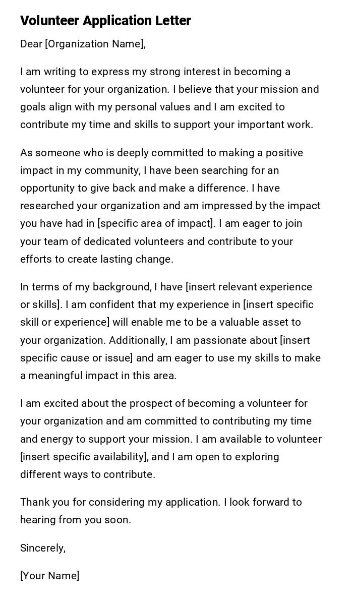 Volunteer Application Letter Volunteer Application Letter