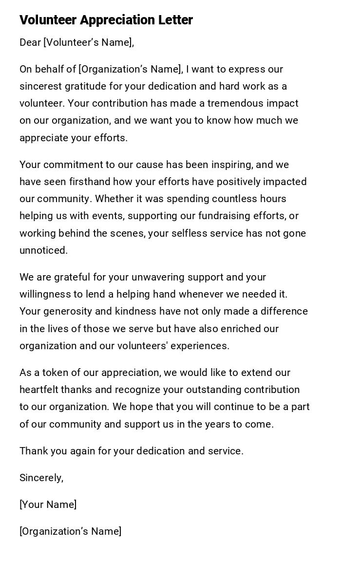 Volunteer Appreciation Letter Volunteer Appreciation Letter