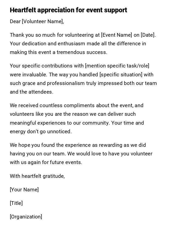 Heartfelt appreciation for event support Heartfelt appreciation for event support