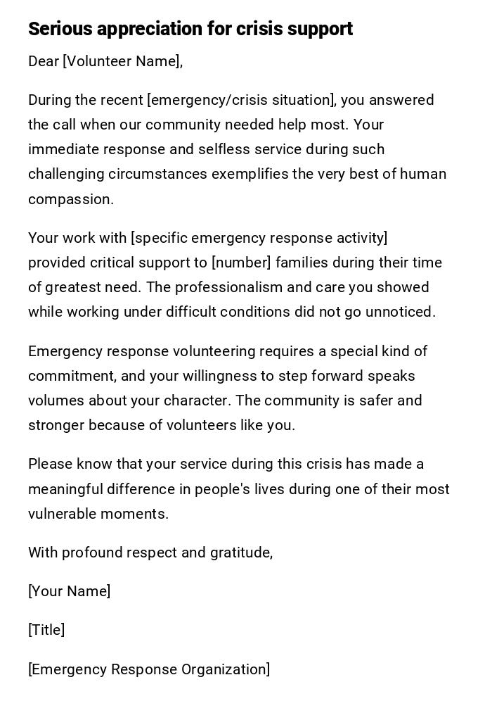 Serious appreciation for crisis support Serious appreciation for crisis support