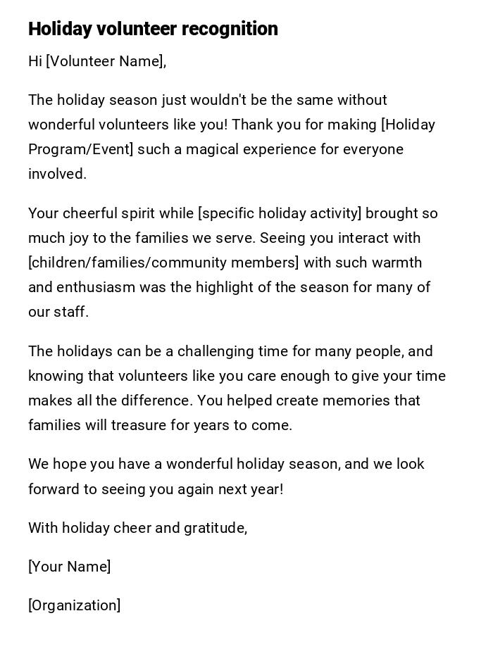 Holiday volunteer recognition Holiday volunteer recognition