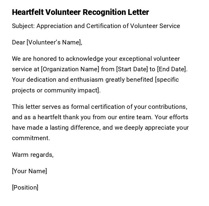 Heartfelt Volunteer Recognition Letter Heartfelt Volunteer Recognition Letter