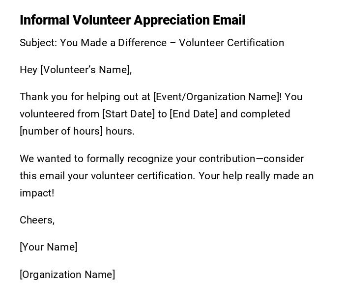 Informal Volunteer Appreciation Email Informal Volunteer Appreciation Email