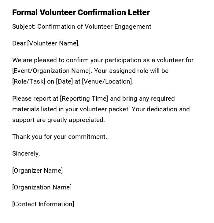 Formal Volunteer Confirmation Letter