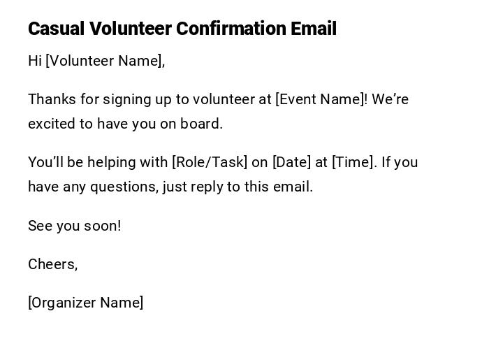 Casual Volunteer Confirmation Email