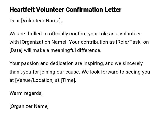 Heartfelt Volunteer Confirmation Letter