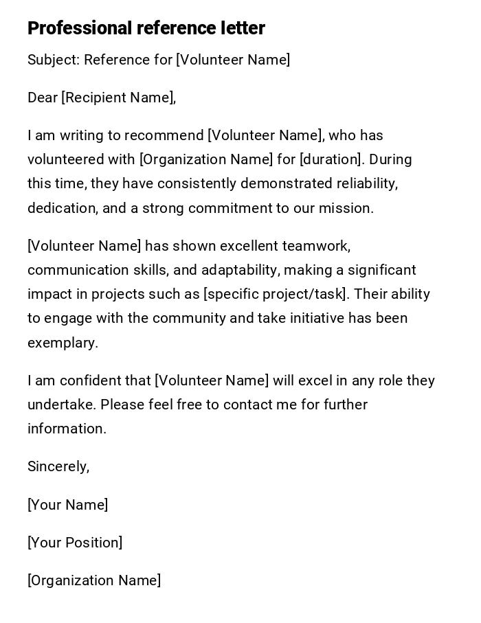 Professional reference letter Professional reference letter