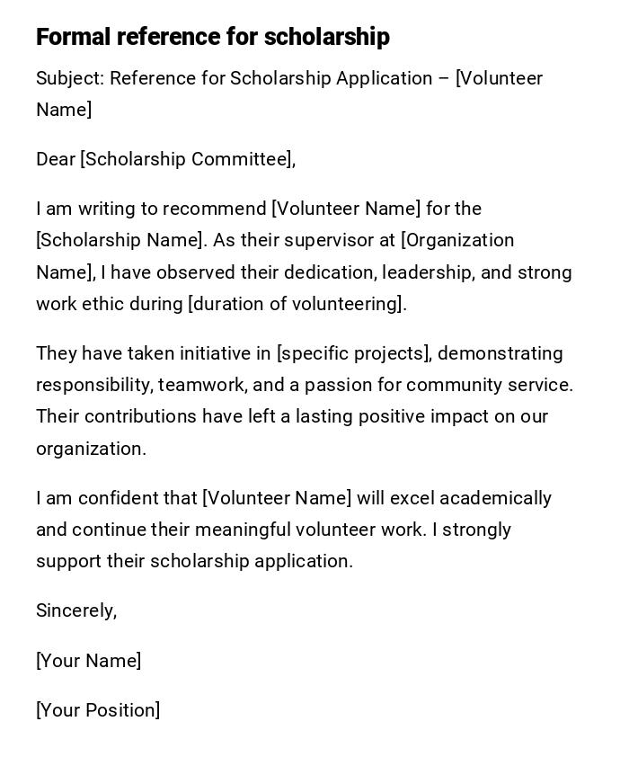 Formal reference for scholarship Formal reference for scholarship