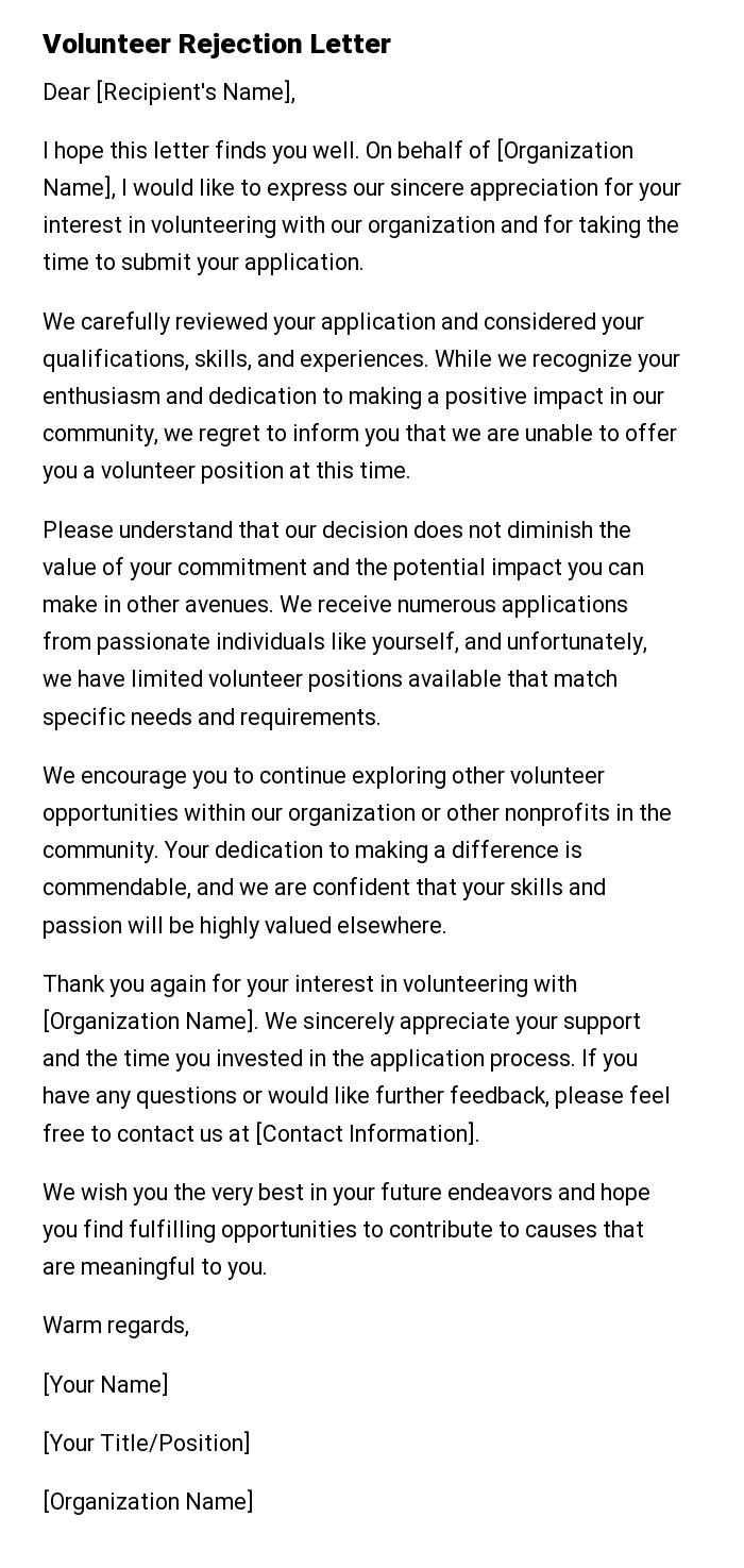 Volunteer Rejection Letter