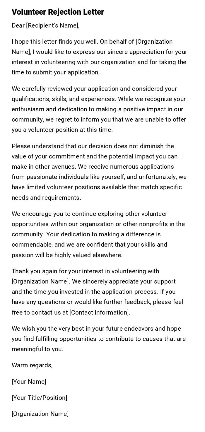 Volunteer Rejection Letter