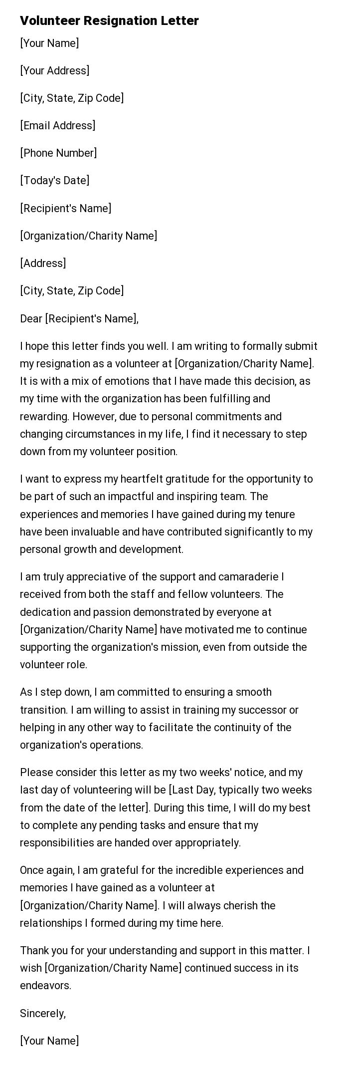 Volunteer Resignation Letter