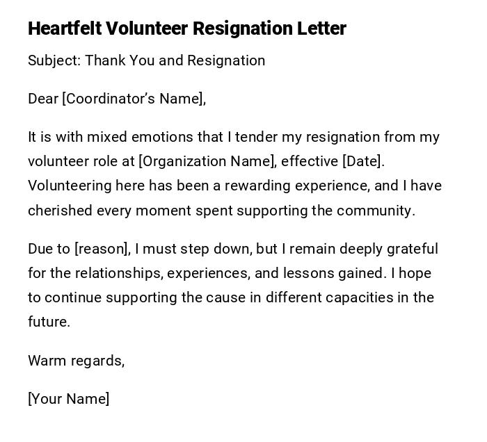 Heartfelt Volunteer Resignation Letter