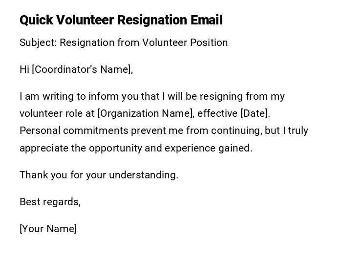 Quick Volunteer Resignation Email