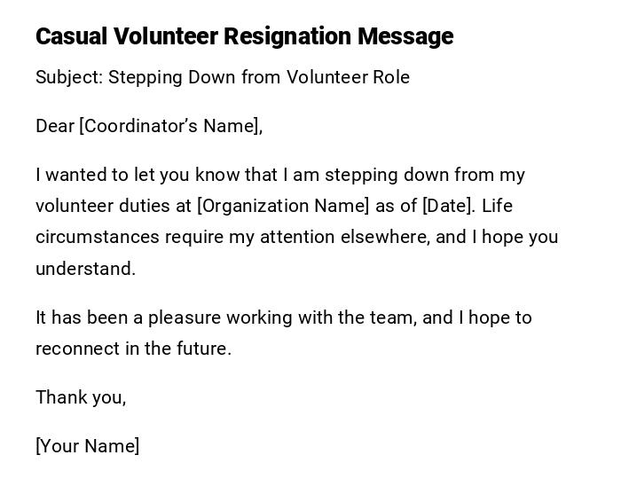 Casual Volunteer Resignation Message