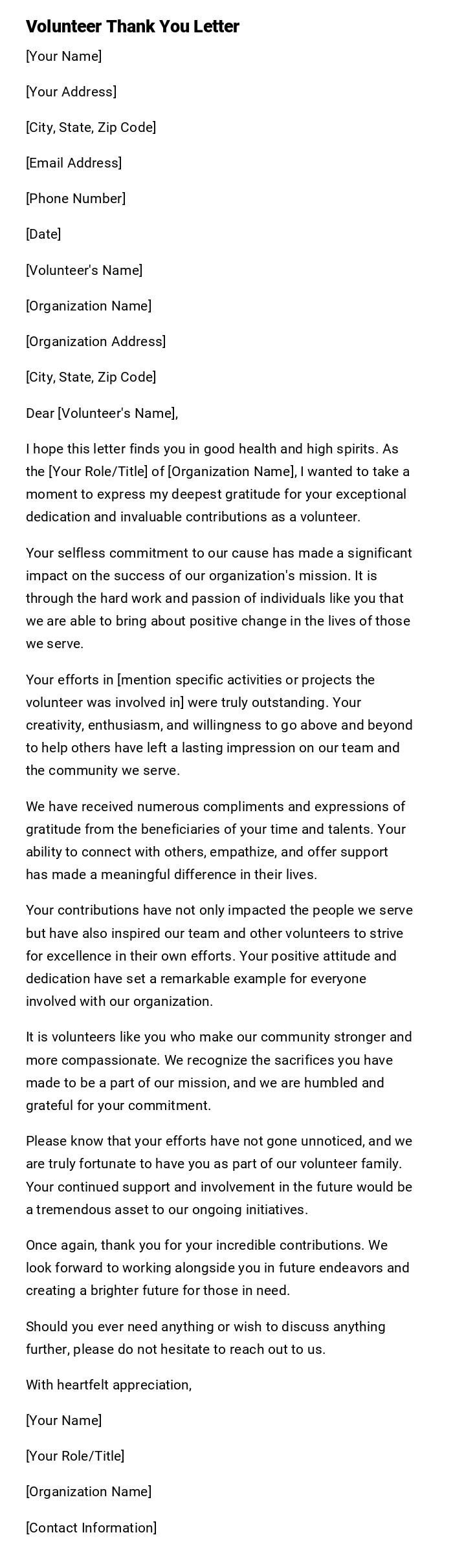 Volunteer Thank You Letter