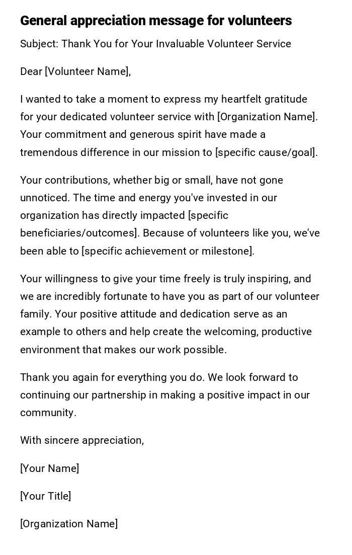General appreciation message for volunteers General appreciation message for volunteers