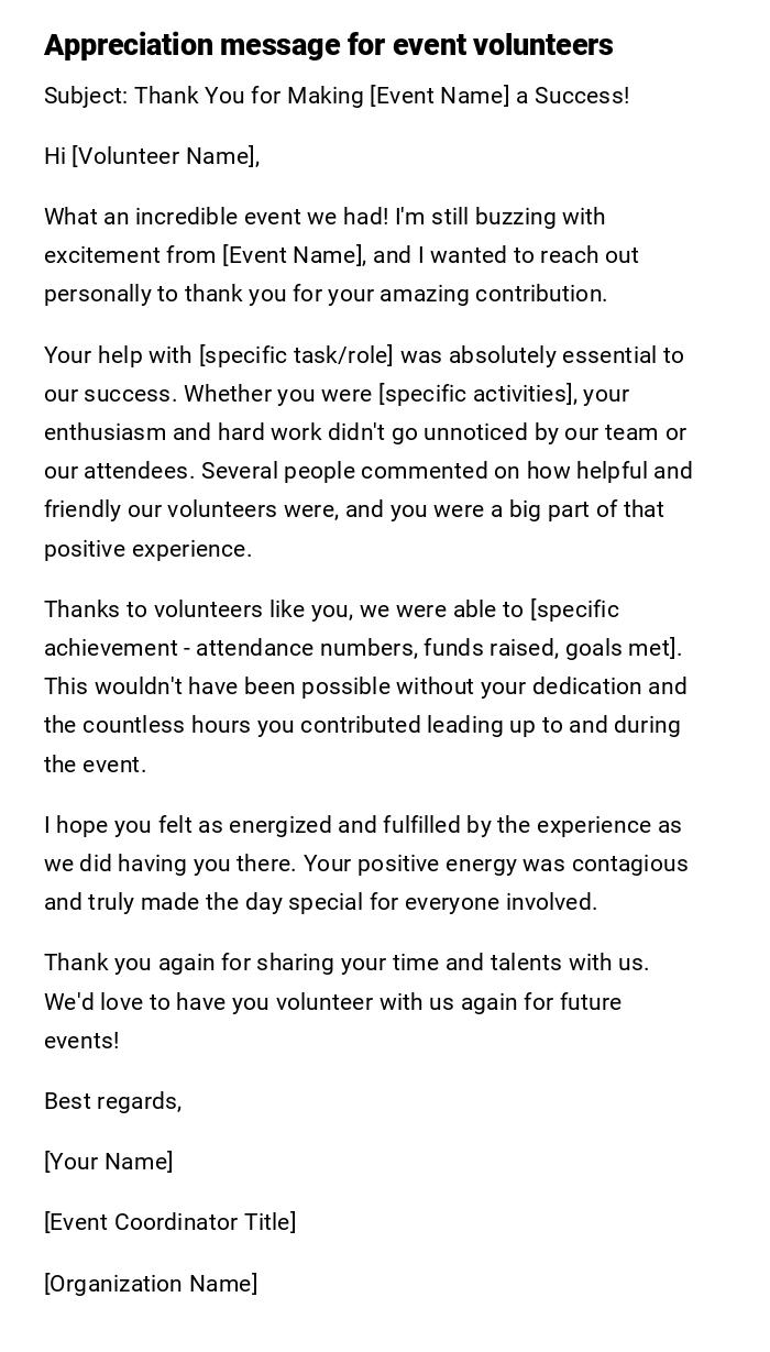 Appreciation message for event volunteers Appreciation message for event volunteers