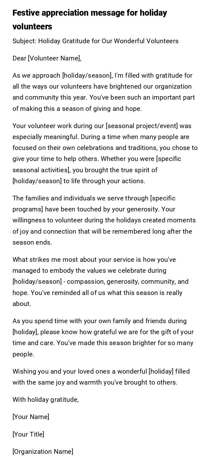 Festive appreciation message for holiday volunteers Festive appreciation message for holiday volunteers