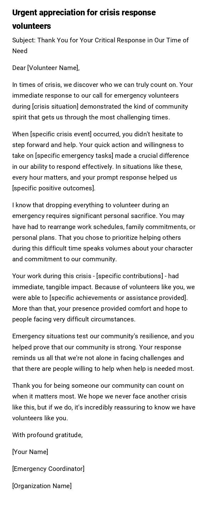 Urgent appreciation for crisis response volunteers Urgent appreciation for crisis response volunteers