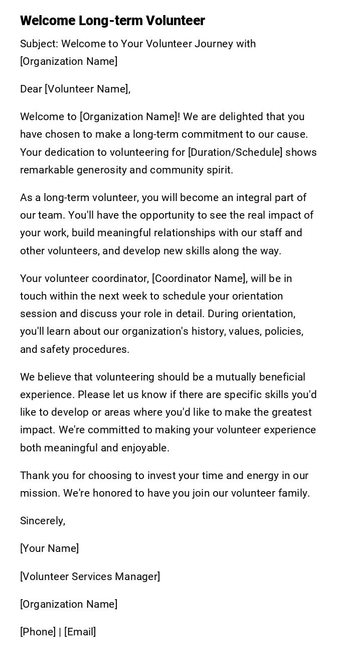 Welcome Long-term Volunteer
