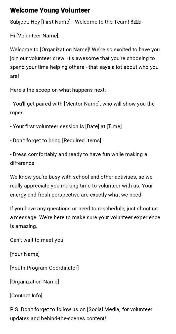 Welcome Young Volunteer