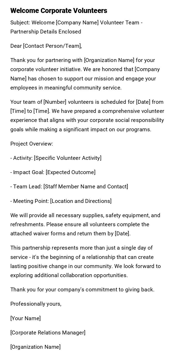 Welcome Corporate Volunteers