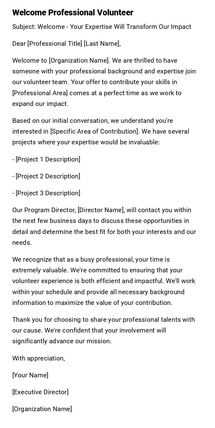 Welcome Professional Volunteer